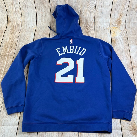 Nike NBA Basketball Phila #21 Embiid Hoodie Sweatshirt Blue Size L - Picture 2 of 9